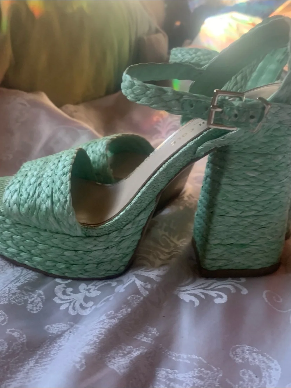 Kenneth Cole Mint Green Woven Platform Sandals